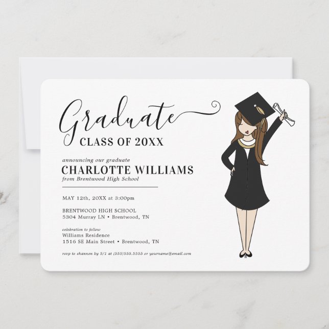 Anpassade Girl Avatar | High School Studenten Inbjudningar (Framsida)