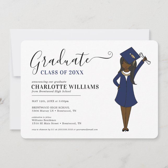 Anpassade Girl Avatar | High School Studenten Inbjudningar (Framsida)