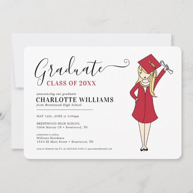 Anpassade Girl Avatar | High School Studenten Inbjudningar (Framsida)