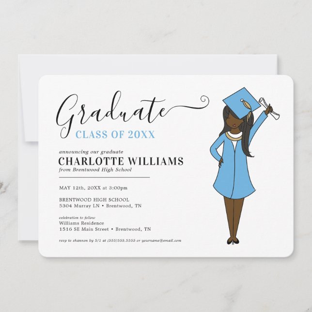 Anpassade Girl Avatar | High School Studenten Inbjudningar (Framsida)