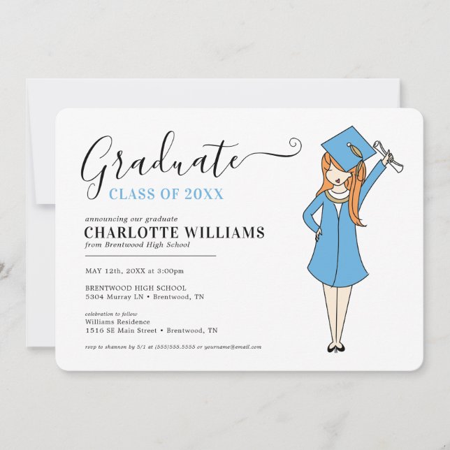 Anpassade Girl Avatar | High School Studenten Inbjudningar (Framsida)