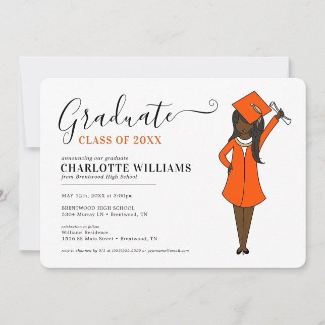 Anpassade Girl Avatar| Högskole Studenten Inbjudningar (Framsida)