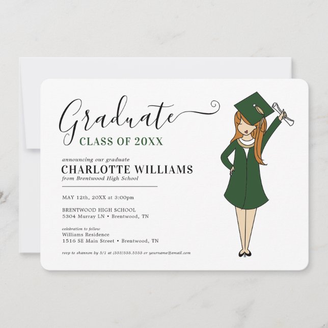 Anpassade Girl Avatar| Högskole Studenten Inbjudningar (Framsida)