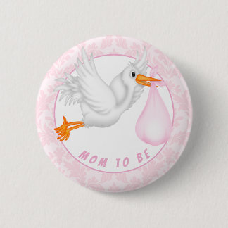 Anpassade Girls Stork Baby Shower Knapp