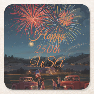 Anpassade Glada 250-års USA Patriotiska Fyrverkeri Underlägg Papper Kvadrat