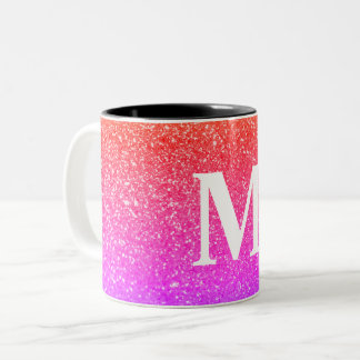 Anpassade Glitter Rosa - bakgrund med Monogram Två-Tonad Mugg