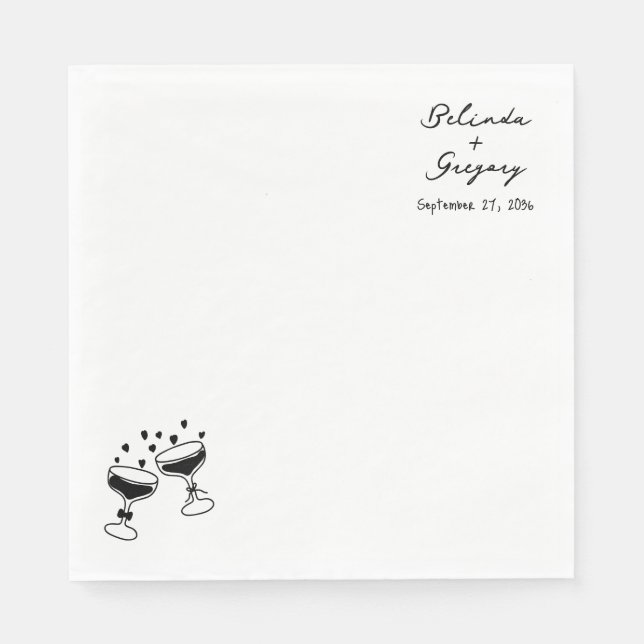 Anpassade Gnistrande Vin Torn Doodles Bröllop Pappersservett (Framsidan)