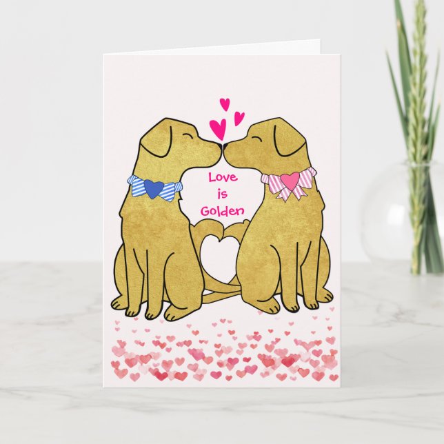 Anpassade Golden Retriever Kysser Valentine Helgkort (Framsida)