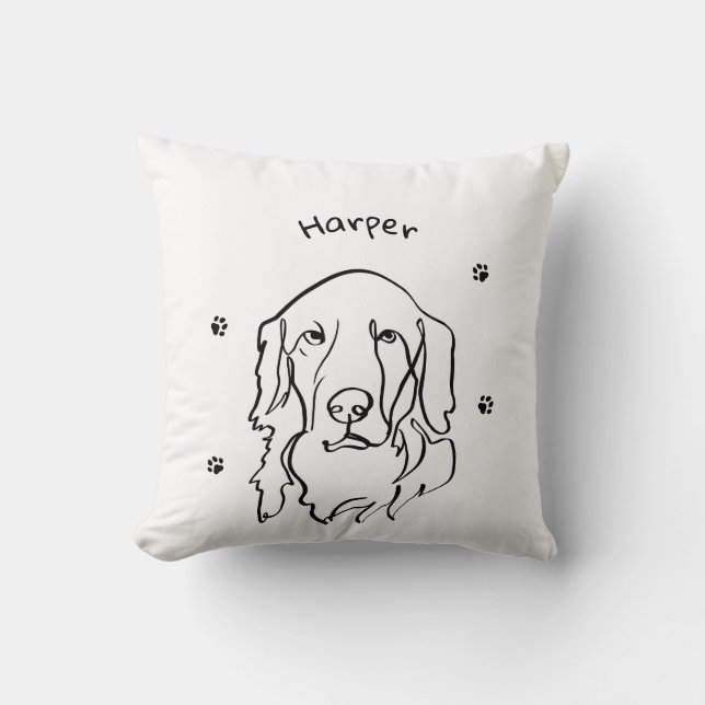 Anpassade Golden Retriever Line Art Kudde (Framsida)