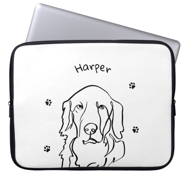 Anpassade Golden Retriever Line Art Laptop Fodral (Framsidan)