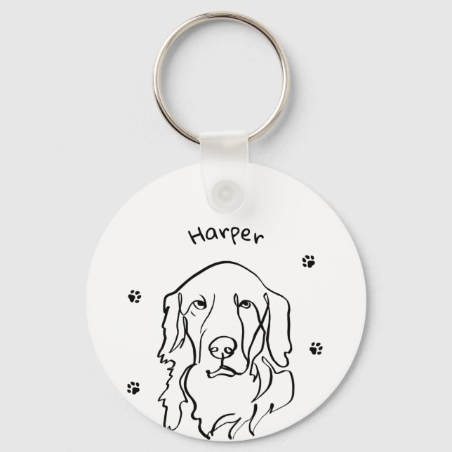 Anpassade Golden Retriever Line Art Nyckelring (Framsida)