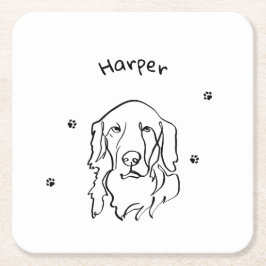 Anpassade Golden Retriever Line Art Underlägg Papper Kvadrat