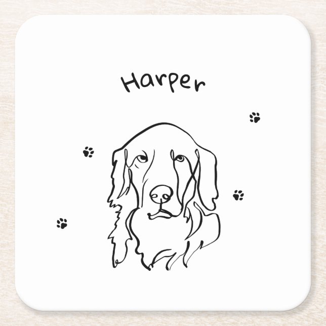 Anpassade Golden Retriever Line Art Underlägg Papper Kvadrat (Framsidan)