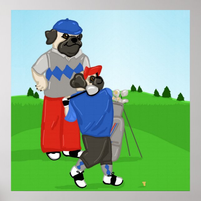 Anpassade Golfing Pug Poster - Välj Storlek (Framsidan)