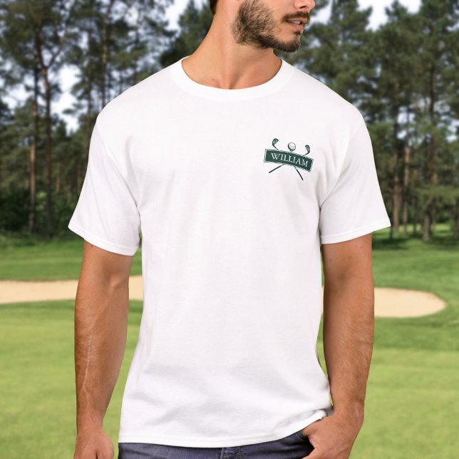 Anpassade golfklubbor och golfbollar i smaragdgrön t shirt (Custom Name Emerald Green Golf Clubs And Ball T-Shirt)