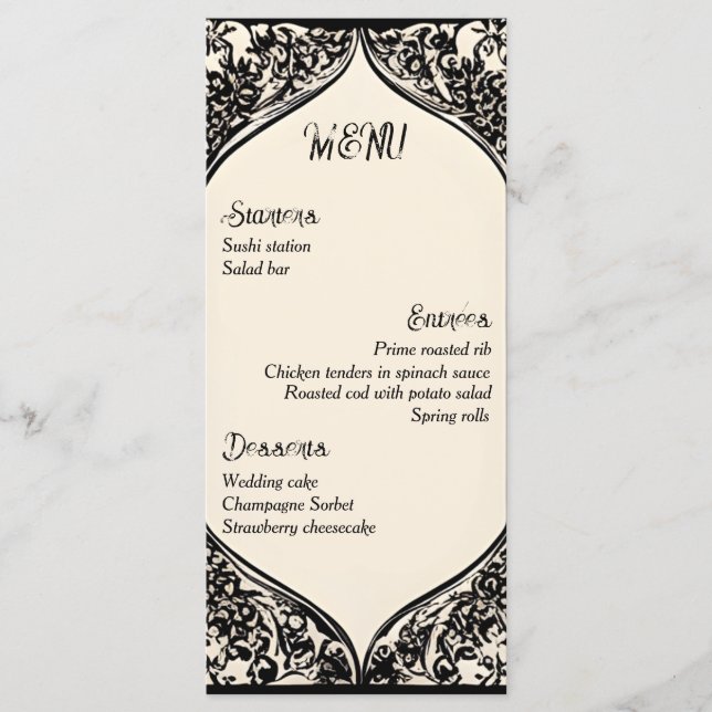 Anpassade Gothic Bröllop Menu Meny (Framsida)