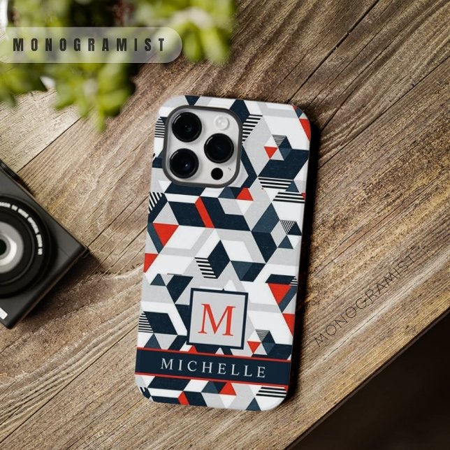 Anpassade Grått White Blue Red Geometric (Customizable Grey White Blue Red Geometric Case-Mate iPhone Case)