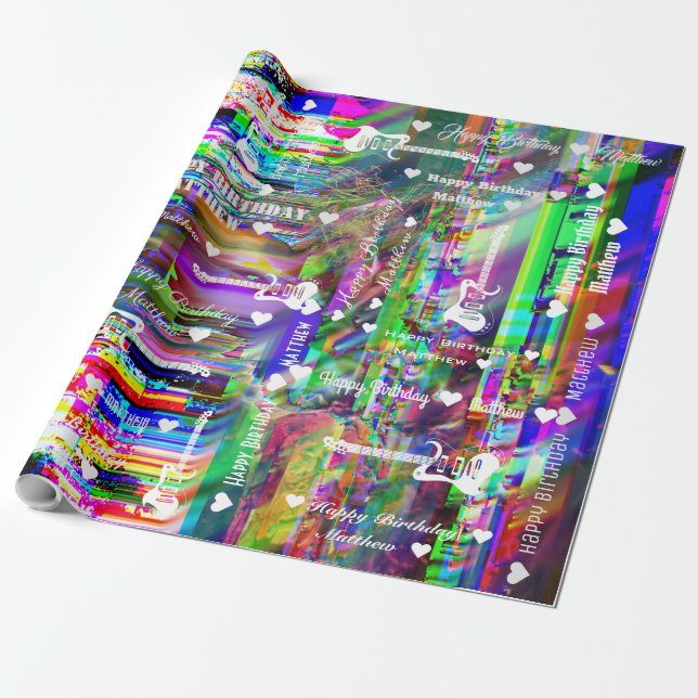 Anpassade Grattis på födelsedagen Colorful Glitch  Presentpapper (Utrullad)