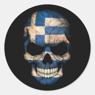 Anpassade Grekiska Flagga Skull Runt Klistermärke