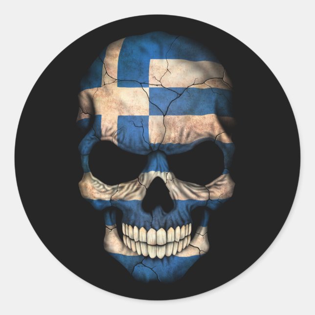 Anpassade Grekiska Flagga Skull Runt Klistermärke (Framsida)