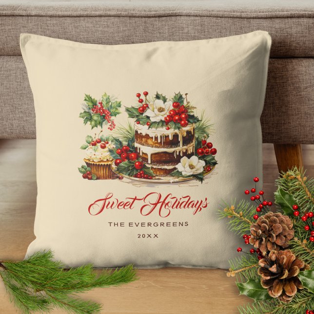 Anpassade Gröna Blad Akvarell Vintage Jul Kudde (Skapare uppladdad)