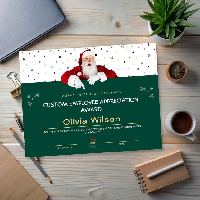 Anpassade Gröna Tomte Julbelöningar Anställd (Customized Green Santa Christmas Awards Employee)