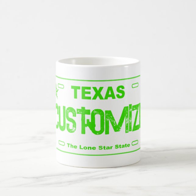 Anpassade grönt Texas registreringsskylt mugg (Center)