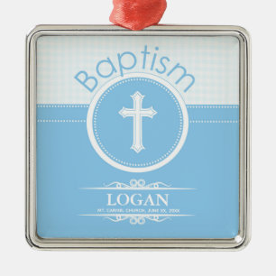 Anpassade, Guds Baptism - Blåbarn Julgransprydnad Metall