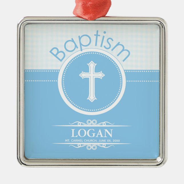 Anpassade, Guds Baptism - Blåbarn Julgransprydnad Metall (Framsidan)