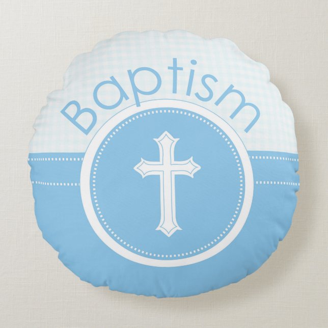 Anpassade, Guds Baptism - Blåbarn Rund Kudde (Framsidan)