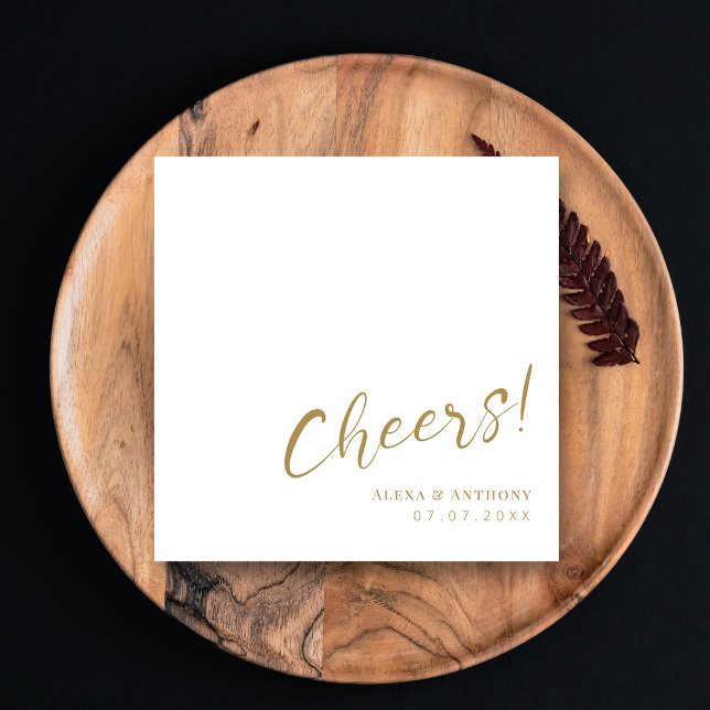 Anpassade guld- och vit bröllopsservetter - Skål! Pappersservett (Custom Gold & White Wedding Napkins - Cheers!
)