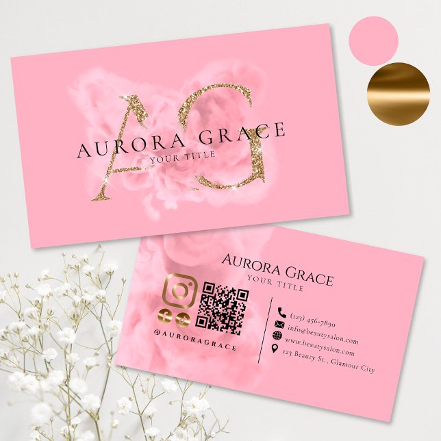 Anpassade Guld & Rosa Monogram-Affärskort Visitkort (Skapare uppladdad)