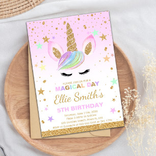 Anpassade Guld Unicorn Birthday Inbjudningar