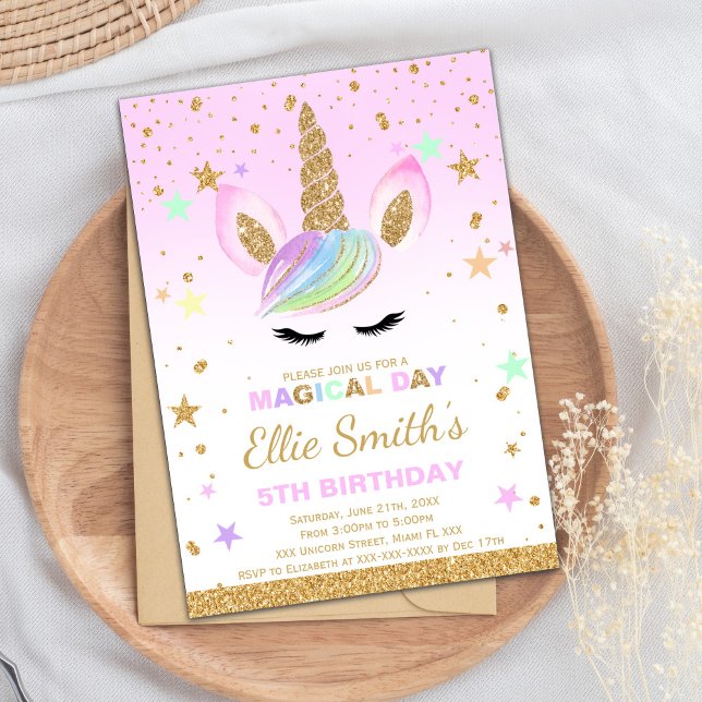 Anpassade Guld Unicorn Birthday Inbjudningar (Gold Glitter Unicorn Party Invitations)
