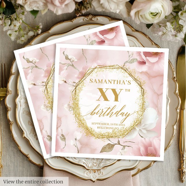 Anpassade guldsmooth nappar för födelsedagsfest 80 pappersservett (Custom Gold Script Blush 80 Birthday Party Napkins)