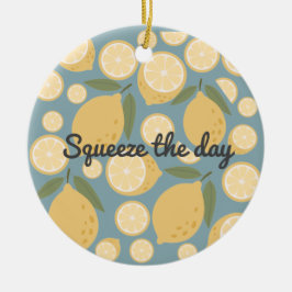 Anpassade Gult Lemon Seamless Mönster Julgransprydnad Keramik