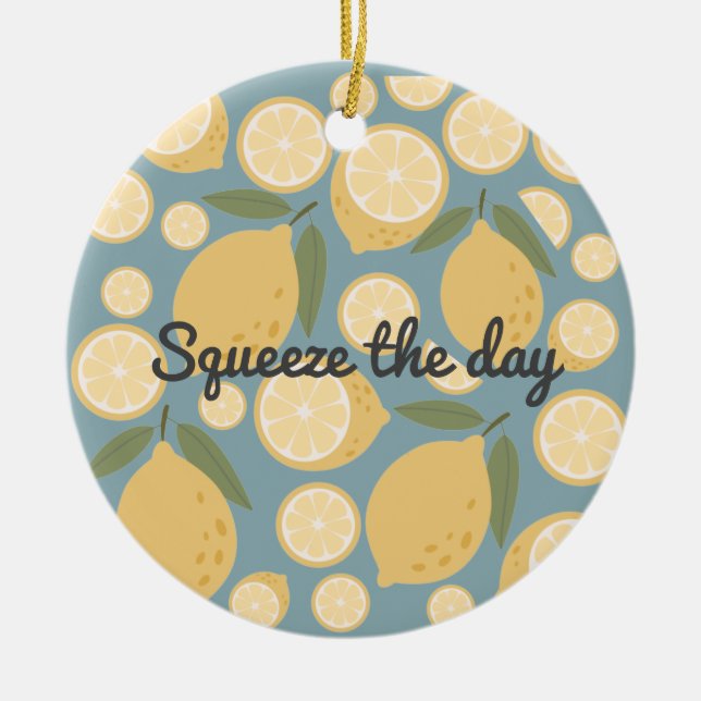 Anpassade Gult Lemon Seamless Mönster Julgransprydnad Keramik (Framsidan)