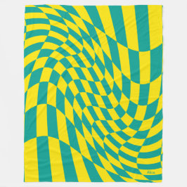 Anpassade Gult Teal Warpe Checkated Illusion Fleecefilt