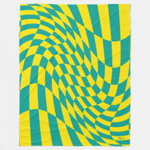 Anpassade Gult Teal Warpe Checkated Illusion Fleecefilt