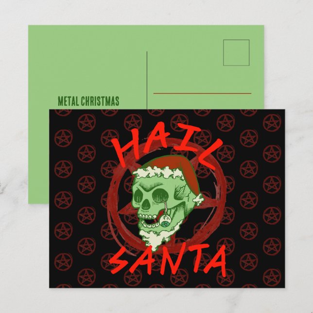 Anpassade Hail Santa Zombie Halloween Skull Helg Vykort (Fram/baksida)