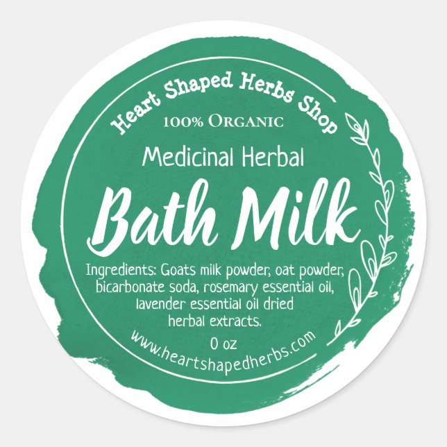 Anpassade Handmade Herbal Bath Mjölk etikett (Framsida)