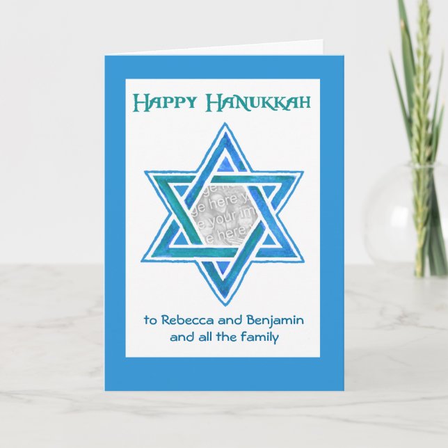 Anpassade Hanukkah Photo Card, David-stjärnan Helgkort (Framsida)