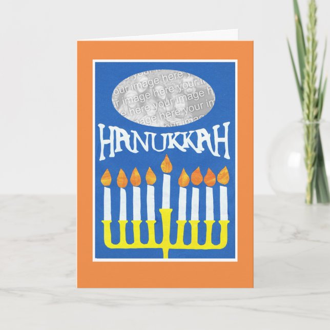 Anpassade Hanukkah Photo Card, Menorah Helgkort (Framsida)