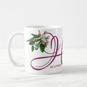 Anpassade Heather namn monogram rosa blommigt Kaffemugg