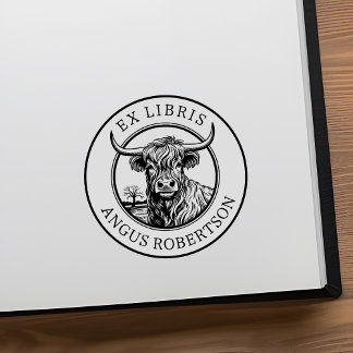 Anpassade Highland Cow Bookplate Stämpel
