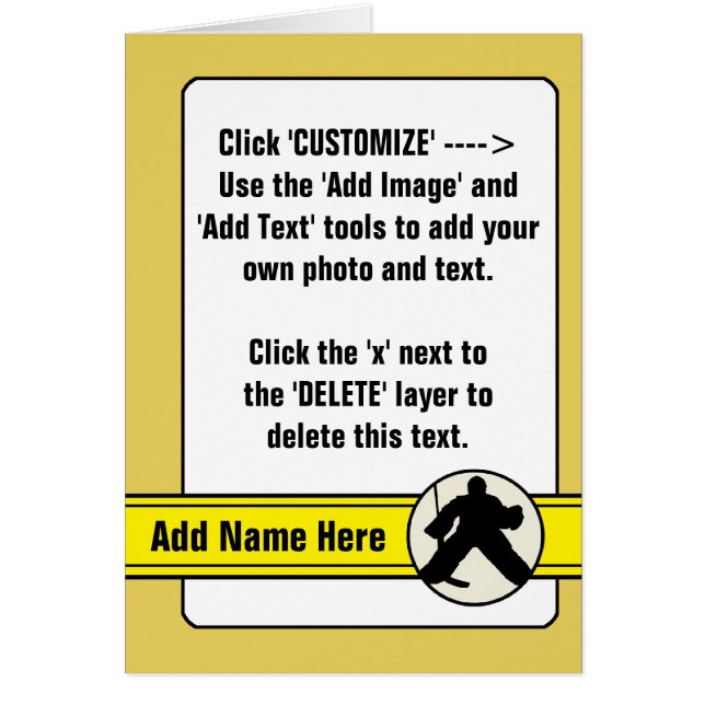 Anpassade Hockey Goalie Trading Card Hälsningskort (Framsidan)