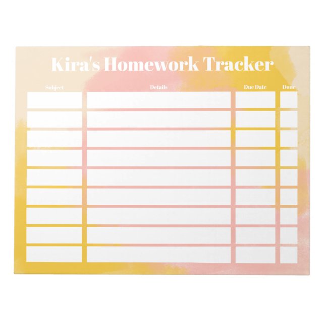 Anpassade Homwork Tracker Anteckningsblock (Framsida)