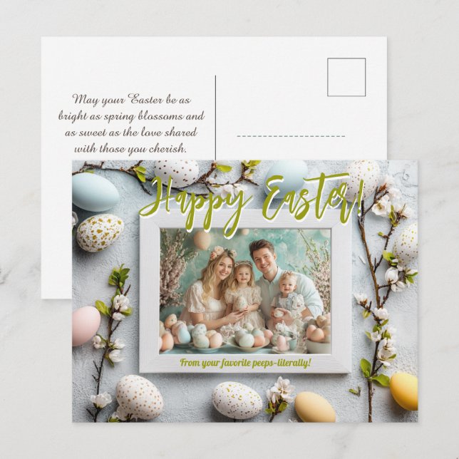🐰 🥚 🌸 Anpassade 🐇 Hoppy Påsk Önskemål Helg Vykort (Fram/baksida)