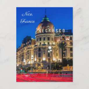 Anpassade Hotel Negresco, Nice Frankrike på natten Vykort