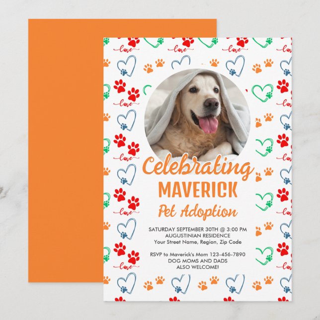 Anpassade Hund Pet Adoption Party Inbjudningar (Fram/baksida)
